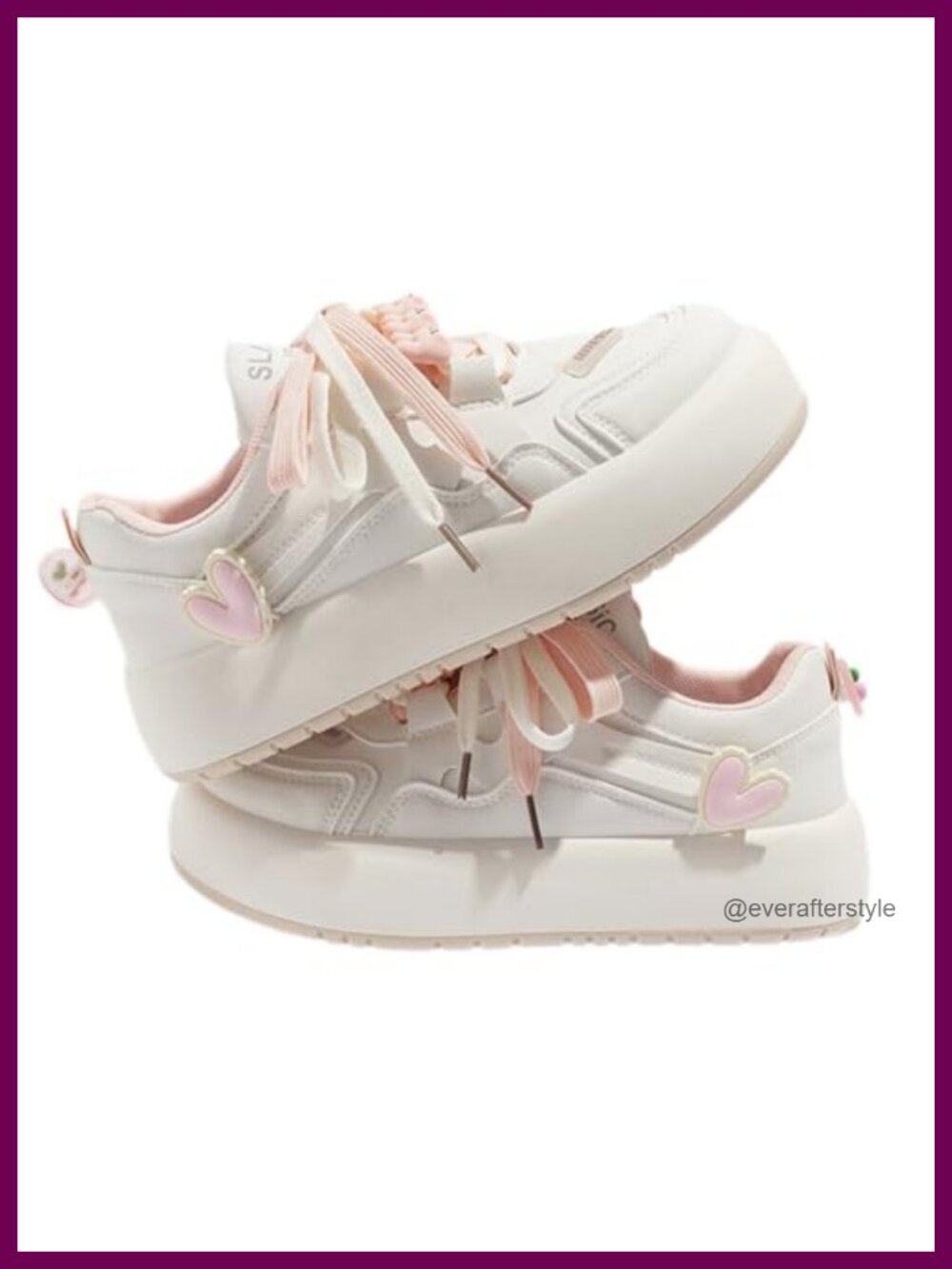 Chunky Pink Fashion Sneakers with Rabbit Flower Cherry Accents